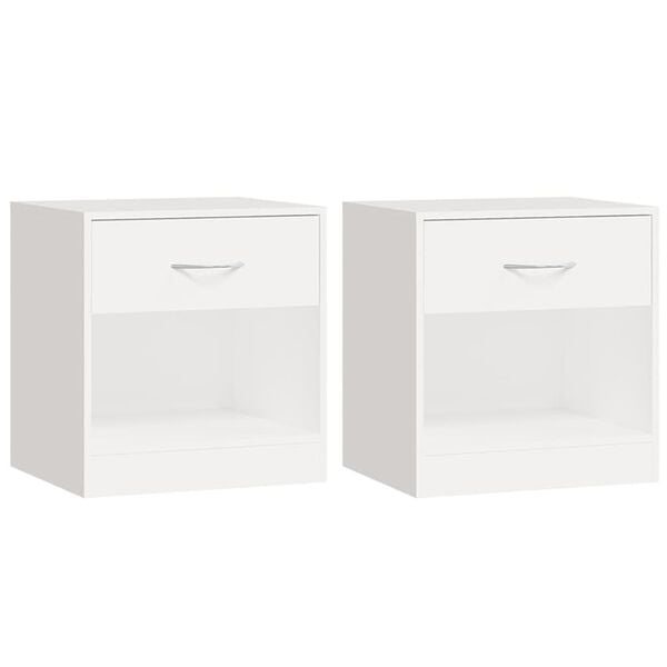 vidaXL Bedside Cabinet Set of 2 White Engineered Wood, MDF Medium