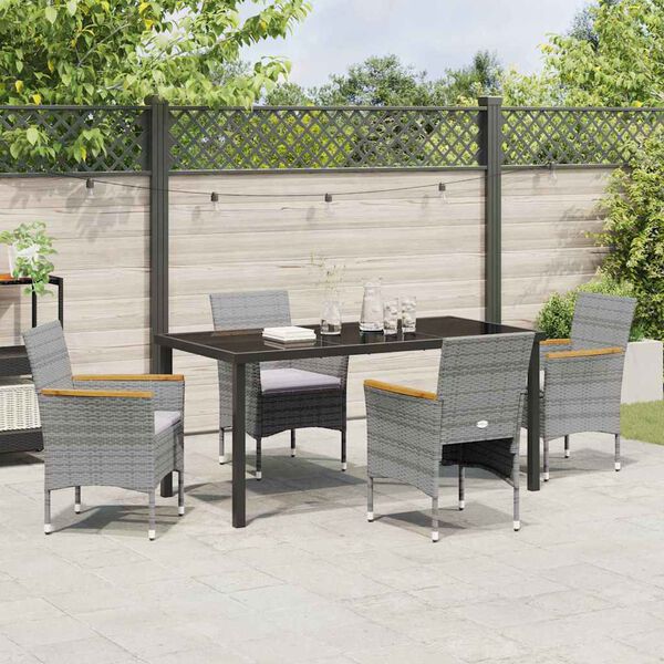 vidaXL Garden Dining Set with Cushion 5 pcs Grey Poly Rattan