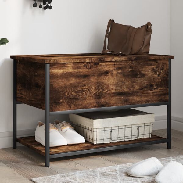 vidaXL Storage Bench Smoked Oak Engineered Wood and Metal Industrial