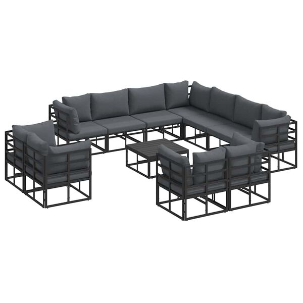 vidaXL Garden Sofa Set with Cushion 12 pcs Black Aluminium