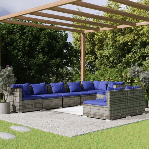 vidaXL Garden Lounge Set Grey PE rattan Medium Water-resistant materials