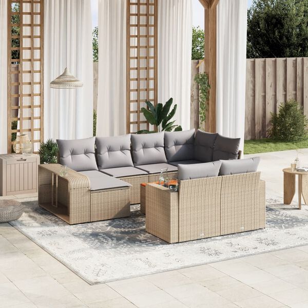 vidaXL Garden Sofa Set Beige PE rattan Large Modular Garden Sofa Set