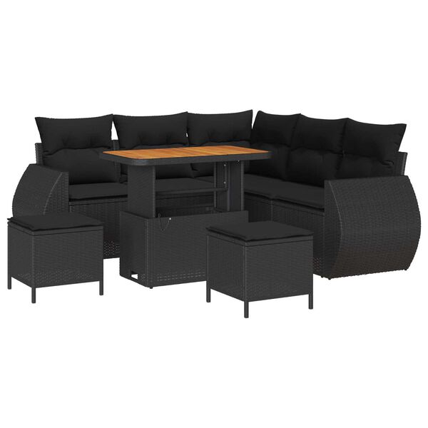 vidaXL Garden Sofa Set Height-Adjustable 8 pcs Black Poly Rattan