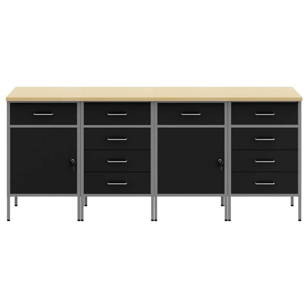 vidaXL Work Cabinet with Drawer 4 pcs Black and Grey 200 x 55 x 85 cm