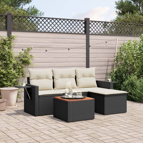 vidaXL Garden Sofa Set Black, Cream White