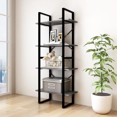 vidaXL 4-Tier Book Cabinet Gray 23.6"x11.8"x55.1" Solid Pine Wood