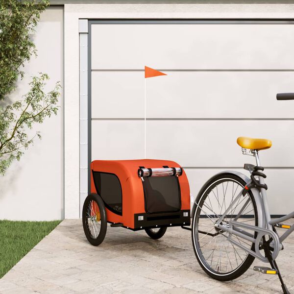 vidaXL Pet Bike Trailer Orange and Black Oxford Fabric, Iron, PVC