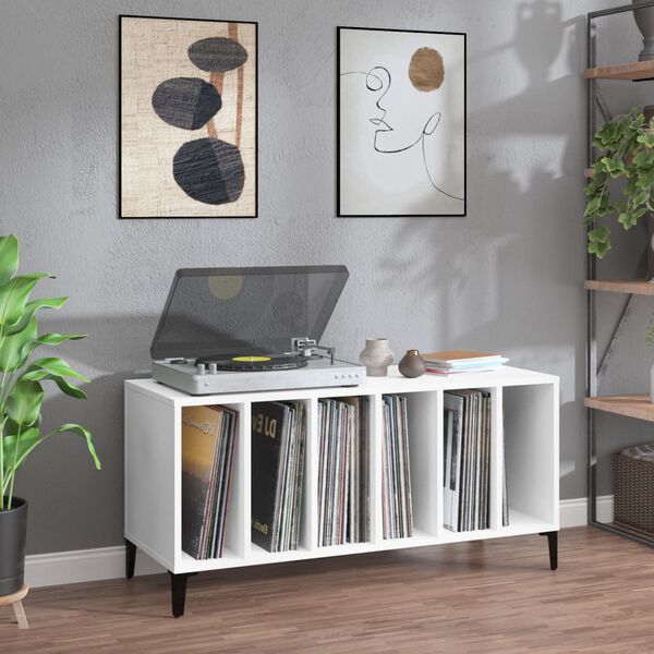 vidaXL Record Cabinet White Engineered wood, metal Medium Record Cabinet