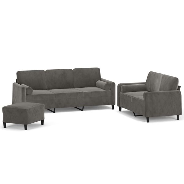 vidaXL 3 Piece Sofa Set with Throw Pillows&Cushions Dark Gray Velvet