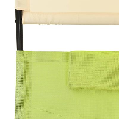 vidaXL Double Sun Lounger with Canopy Textilene Green and Cream