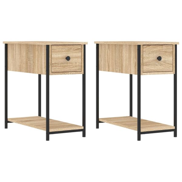 vidaXL Bedside Cabinet Set of 2 Sonoma oak Engineered wood, iron Compact