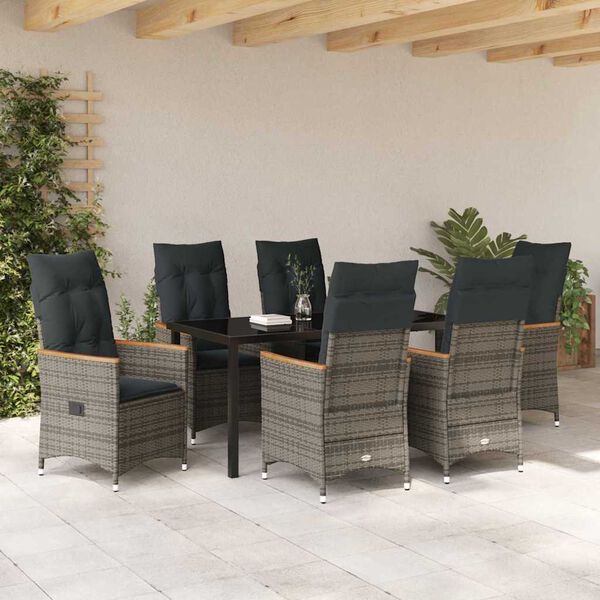 vidaXL Garden Dining Set with Cushion 7 pcs Grey Poly Rattan