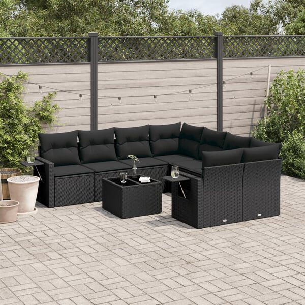 vidaXL Garden Sofa Set Black PE Rattan Large Modular Garden Sofa Set