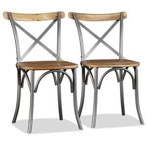 vidaXL Dining Chair Set of 2 Natural Wood Solid Mango Wood Standard
