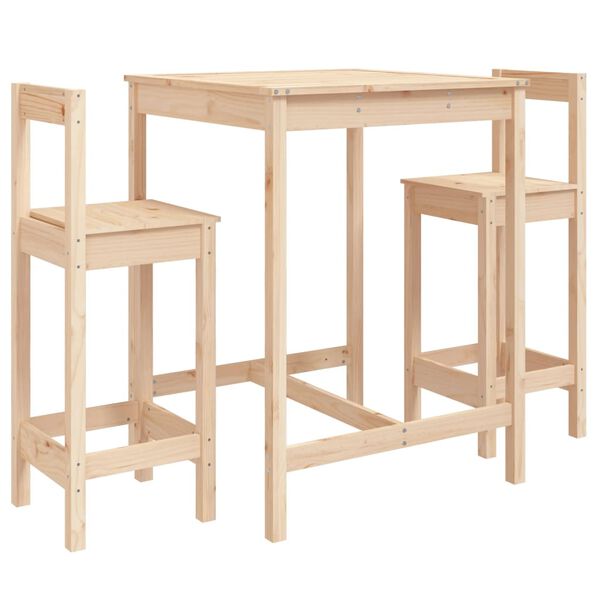 vidaXL Garden Bar Set Natural Pine Solid Pine Wood Small Footrest