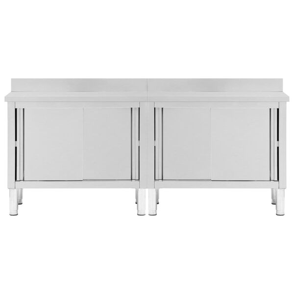 vidaXL Work Tables with Sliding Doors 2pcs 78.7"x19.7"x(37.4"-38.2") Stainless Steel
