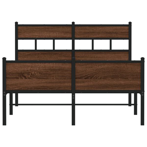 vidaXL Bed Frame Brown Oak Steel, Engineered Wood Small Double Bed Frame