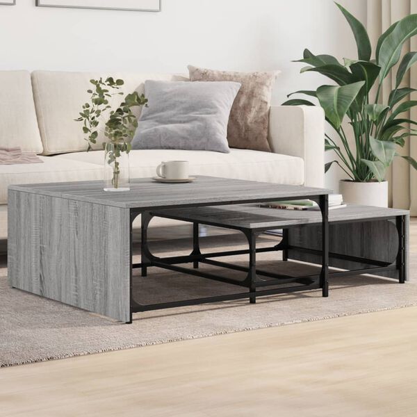 vidaXL Nesting Coffee Table Set of 2 Grey sonoma Engineered wood and metal