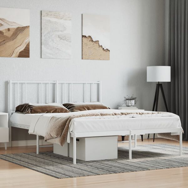 vidaXL Bed Frame White Powder-Coated Steel Small Double Bed Frame