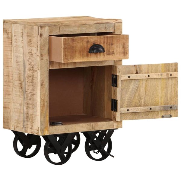 vidaXL Bedside Cabinet Natural and Black Solid Mango Wood Bedside Cabinet