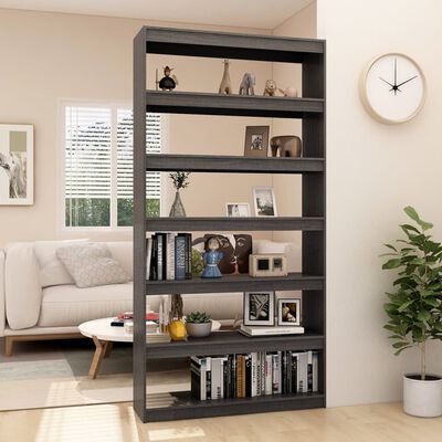 vidaXL Book Cabinet/Room Divider Gray 39.4"x11.8"x78.7" Solid Wood Pine