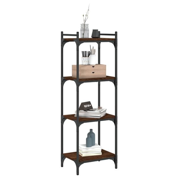 vidaXL Bookcase Brown Oak Engineered Wood and Metal 4-Tier