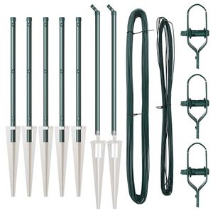 vidaXL Fence Posts Manual 7 pcs Green Ø32mm 80 cm Galvanized steel