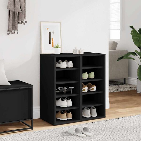 vidaXL Shoe Cabinet Set of 2 Black Engineered wood Medium Shoe Cabinet