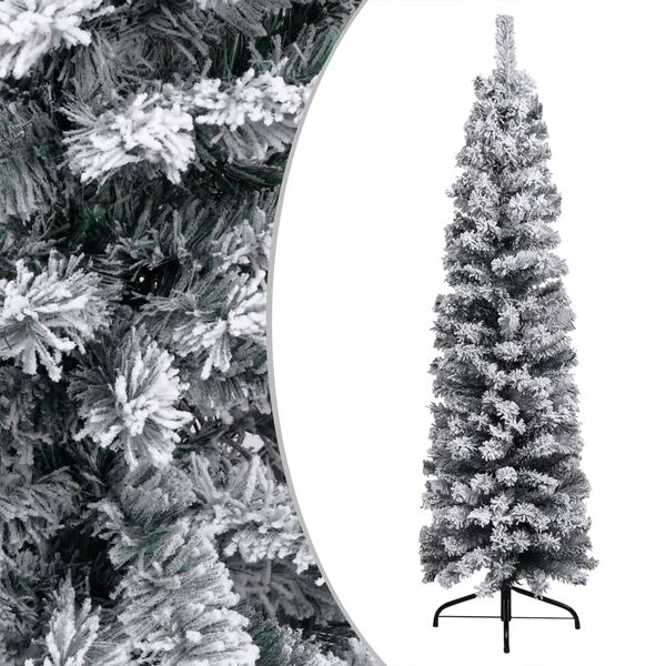 vidaXL Artificial Christmas Tree Green with white flocking PVC, steel