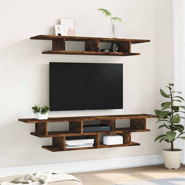 vidaXL TV Wall Unit Brown Oak Engineered Wood Medium Floating TV Unit