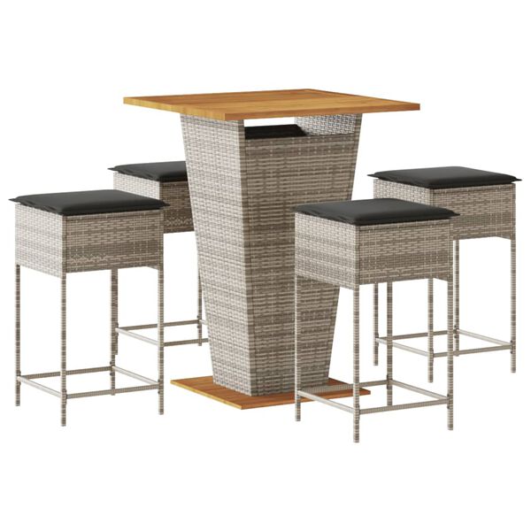vidaXL Garden Bar Set Grey PE rattan 5-piece Removable Covers