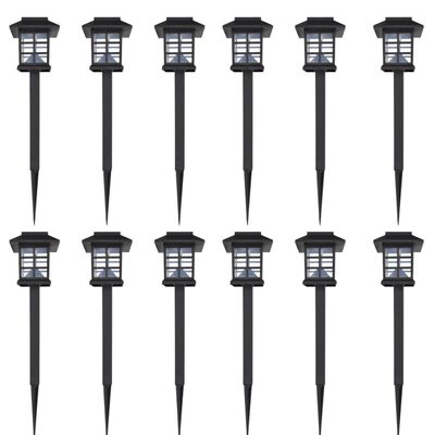 vidaXL Outdoor Solar Lamp LED Light Set 12 pcs with Spike 3.4"x3.4"x15"