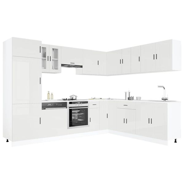 vidaXL Kitchen Cabinet Set Gloss white Engineered wood and glass Large