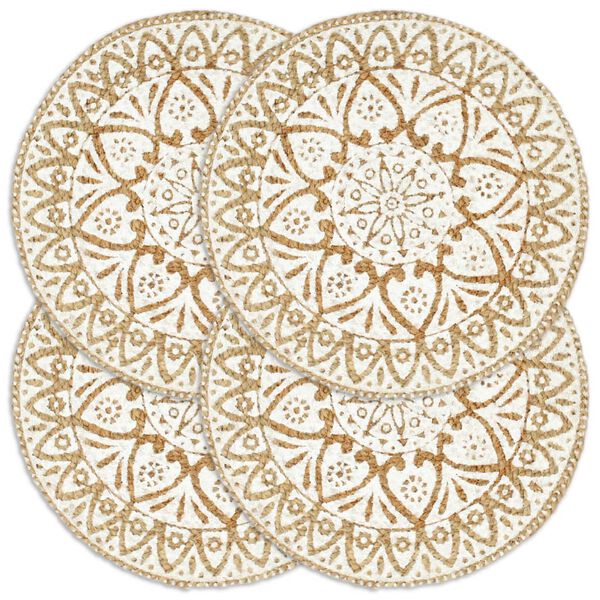 vidaXL Placemat Set of 4 White Jute 15 in diameter Non-slip Placemat