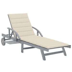 vidaXL Sunlounger Grey Acacia wood, Polyester Single
