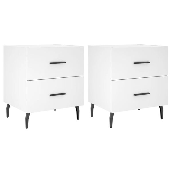 vidaXL Bedside Cabinet Set of 2 White Engineered wood, iron, aluminum