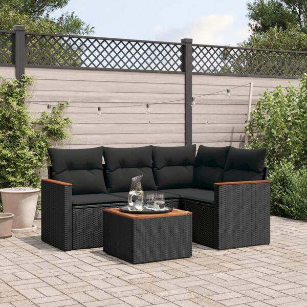 vidaXL Garden Sofa Set Black PE rattan 5-piece set Modular
