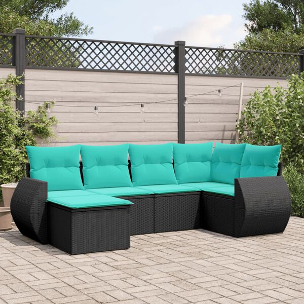 vidaXL Patio Sofa Set Black PE Rattan, Powder-coated steel Medium