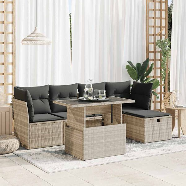vidaXL Garden Sofa Set Light Grey PE Rattan Large Adjustable Feet