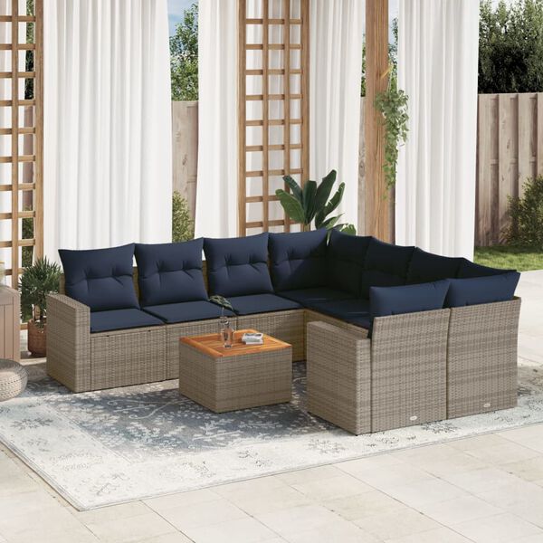vidaXL 9 Piece Patio Sofa Set with Cushions Gray Poly Rattan