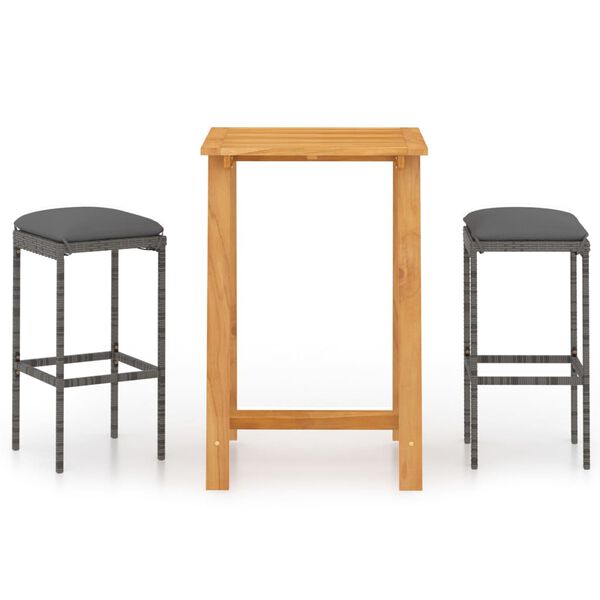 vidaXL Garden Bar Set Grey Table Solid Acacia Wood Medium Durable