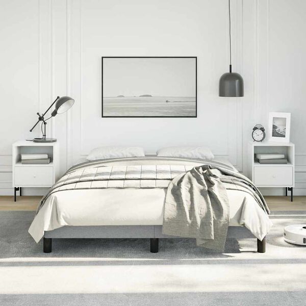 vidaXL Bed Frame Light Gray Polyester, Plywood, Engineered Wood Full