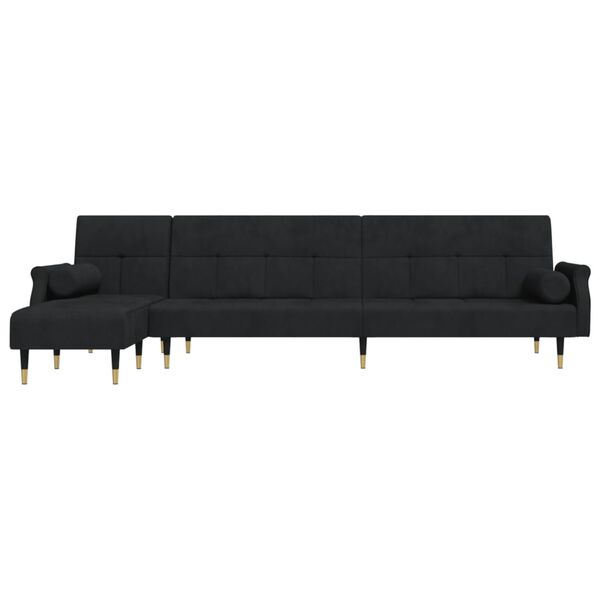 vidaXL L-shaped Sofa Bed Black Velvet (100% polyester), plywood, metal