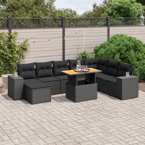 vidaXL Garden Sofa Set Black PE rattan 9 Piece Set Adjustable Armrests