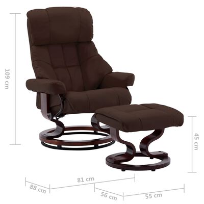 vidaXL Swivel Recliner with Ottoman Brown Faux Leather and Bentwood