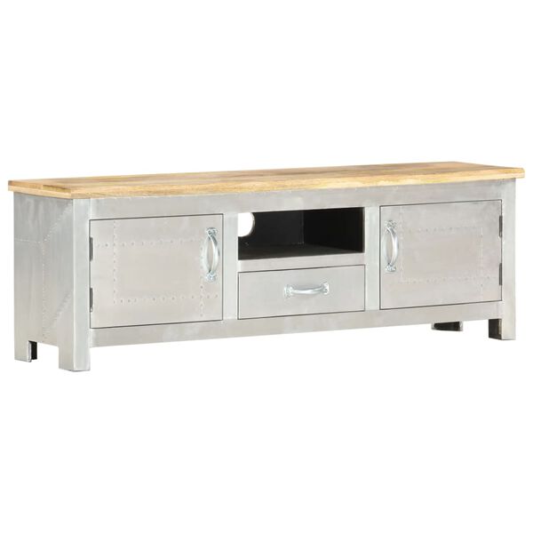vidaXL TV Cabinet Silver and brown Solid mango wood, aluminum 47.2 in wide