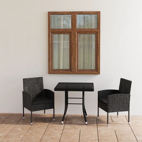 vidaXL Garden Dining Set Black Poly Rattan, Steel, Glass, Polyester Medium
