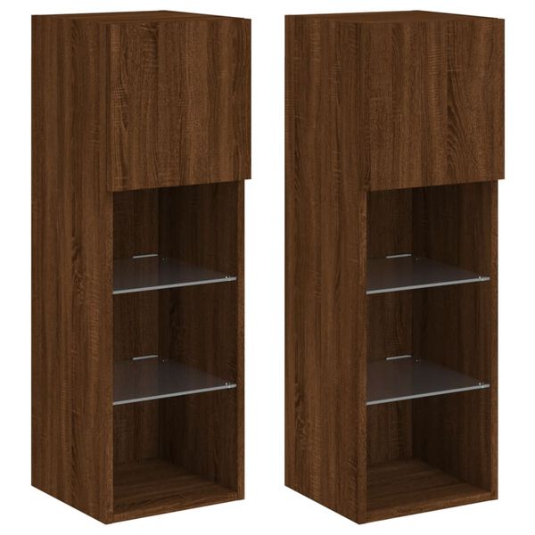 vidaXL TV Cabinet Set of 2 Brown oak Engineered wood, glass Medium
