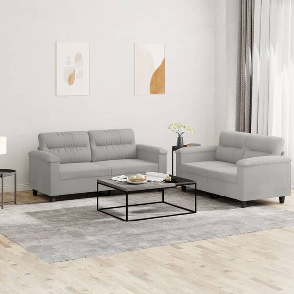 vidaXL Sofa Set Light Grey Microfiber fabric 47.2 in, 55.1 in Durable