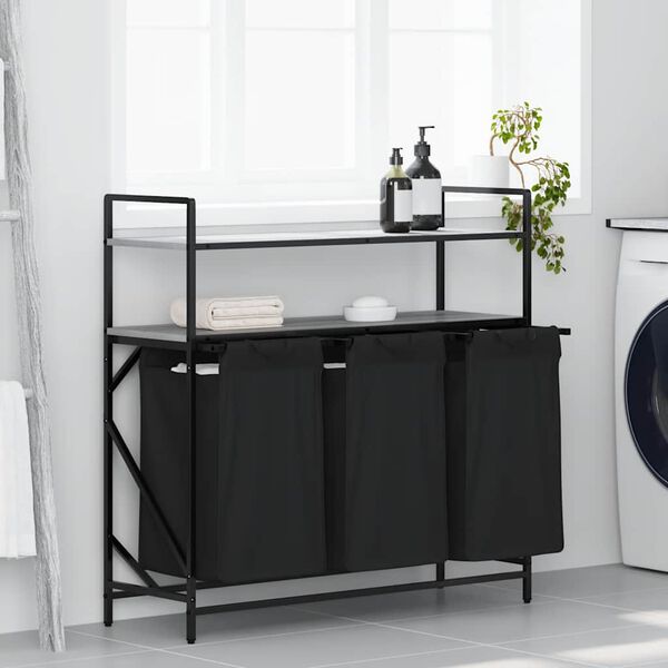 vidaXL Laundry Basket 3 Compartments with Shelves Grey Sonoma